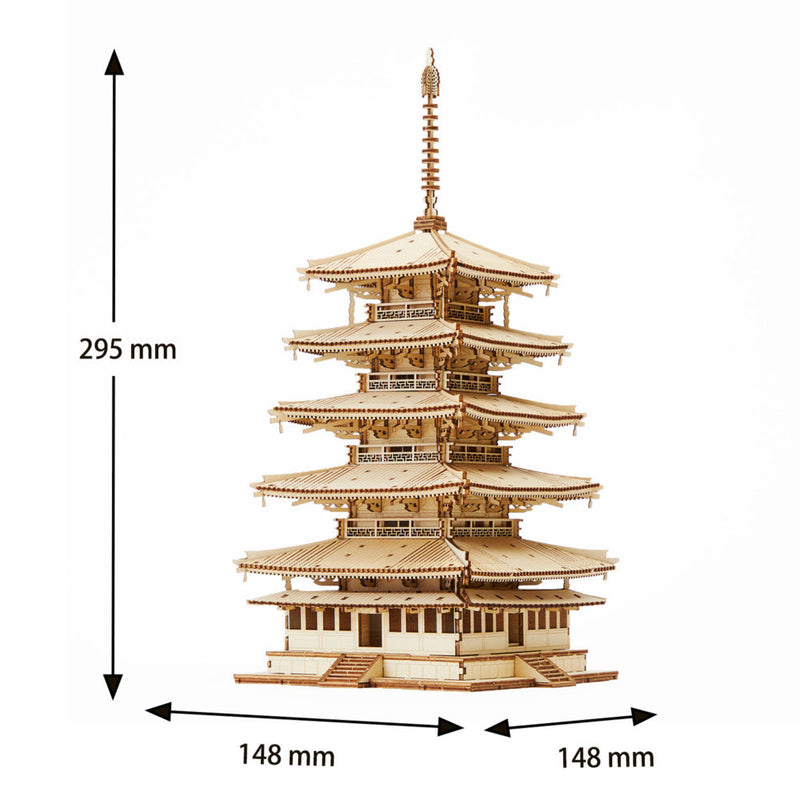 Ki-Gu-Mi Five Story Pagoda 3D Wooden Puzzle DIY Model Building Kit