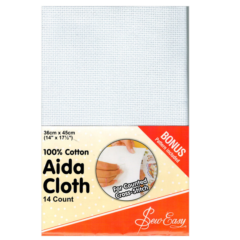 Sew Easy SEW EASY White Cross Stitch Aida Cloth 14 Count 100% Cotton Fabric 36x45cm