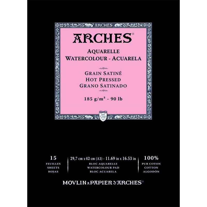 Arches Arches A3 Watercolour Paper Pad 100% Cotton Hot Pressed 185gsm