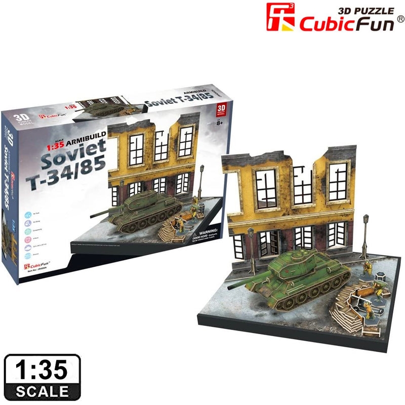 Cubic Fun Cubic Fun 3D Model Building Kit - 1:35 Soviet T-34/85 Scenic Army Tank