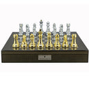 Dal Rossi Dal Rossi Italy Carbon Fibre Finish 50cm Board Chess Set Silver/Gold Pieces