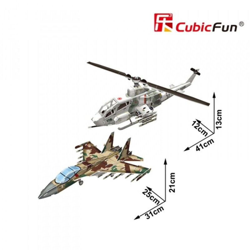 Cubic Fun AH-1 Huey Cobra & Sukhoi Su-35 Planes 3D Puzzle Model Building Kit