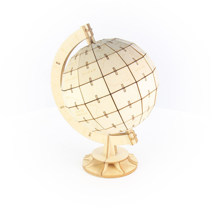 Ki-Gu-Mi Rotating Globe + Stand Wooden 3D Puzzle DIY Model Building Kit