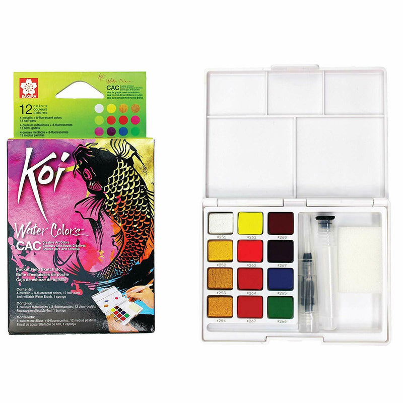 Koi Sakura KOI Pocket Field Sketch Box Watercolour Paints Set - 12 Pans