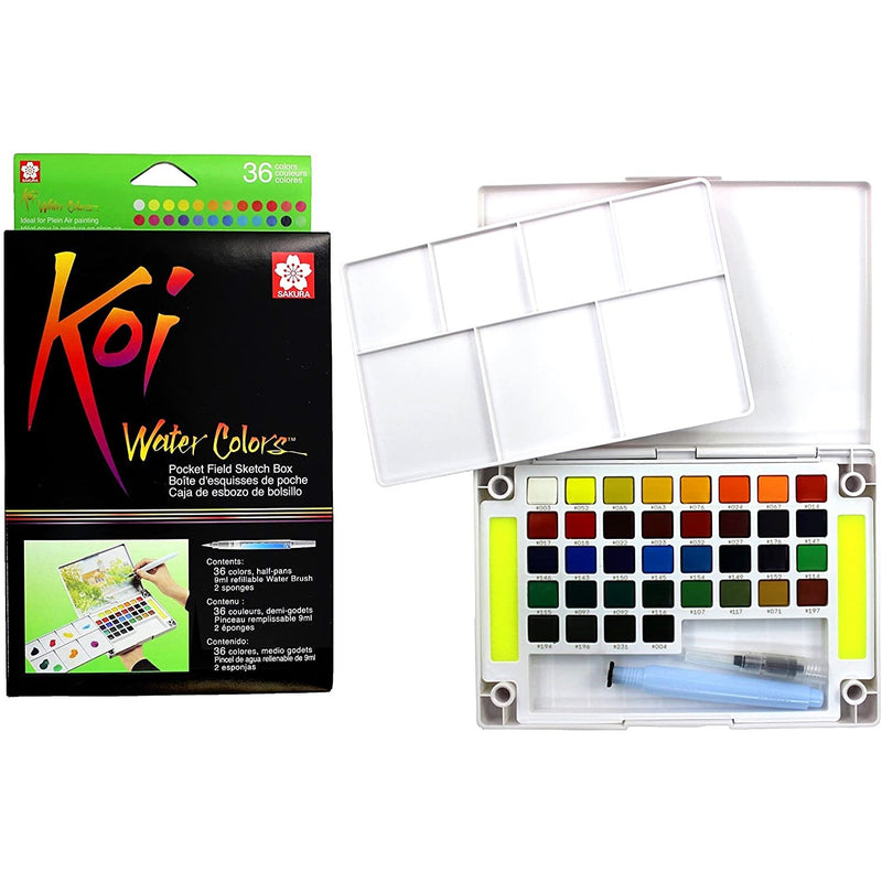 Koi Sakura KOI Pocket Field Sketch Box Watercolour Paints Set - 36 Pans