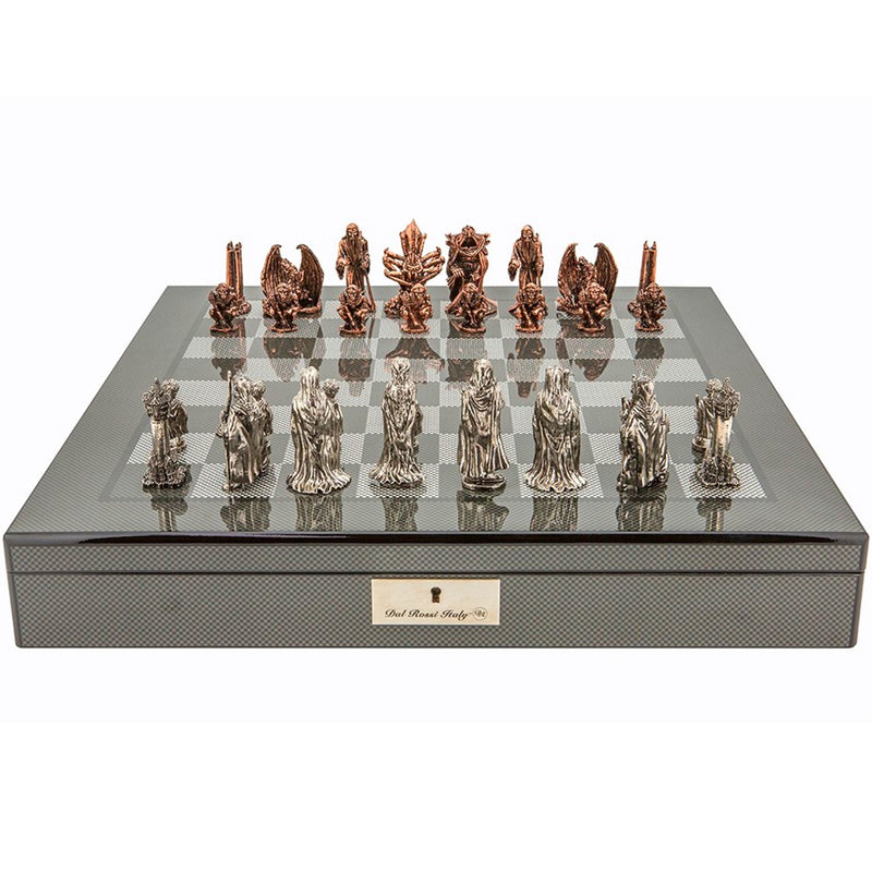Dal Rossi Dal Rossi Italy Evil Ring Chess Set with 50cm Carbon Fibre Finish Chess Figure Board