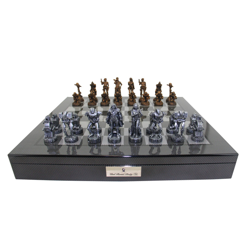 Dal Rossi Dal Rossi Italy Mad Max Robot Chess Set with 50cm Carbon Fibre Finish Chess Figure Board