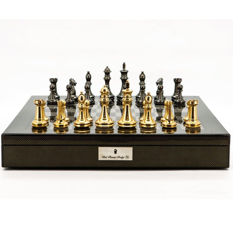 Dal Rossi Dal Rossi Italy Heavy 110mm Brass Staunton Gold and Silver chessmen Chess Set with 50cm Carbon Fibre Finish Chess Figure Board