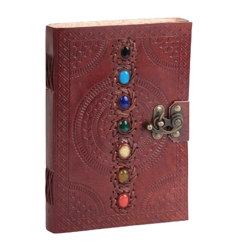 YOU ARE AN ANGEL Handmade Embossed Leather Journal - 7 Chakra Gem Stones 200pgs