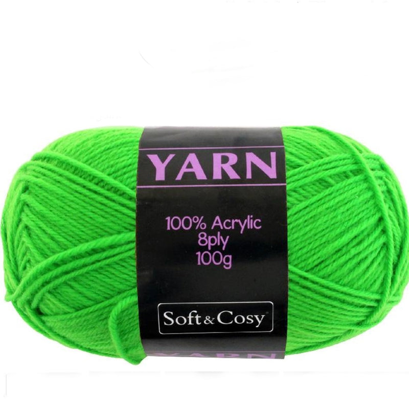 Soft & Cozy Soft & Cozy 100g Acrylic 8ply Knitting Yarn Fluoro Green