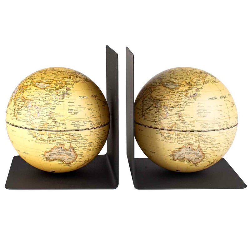 One World Globes Vintage Antique World Globes Magnetic Bookends Set