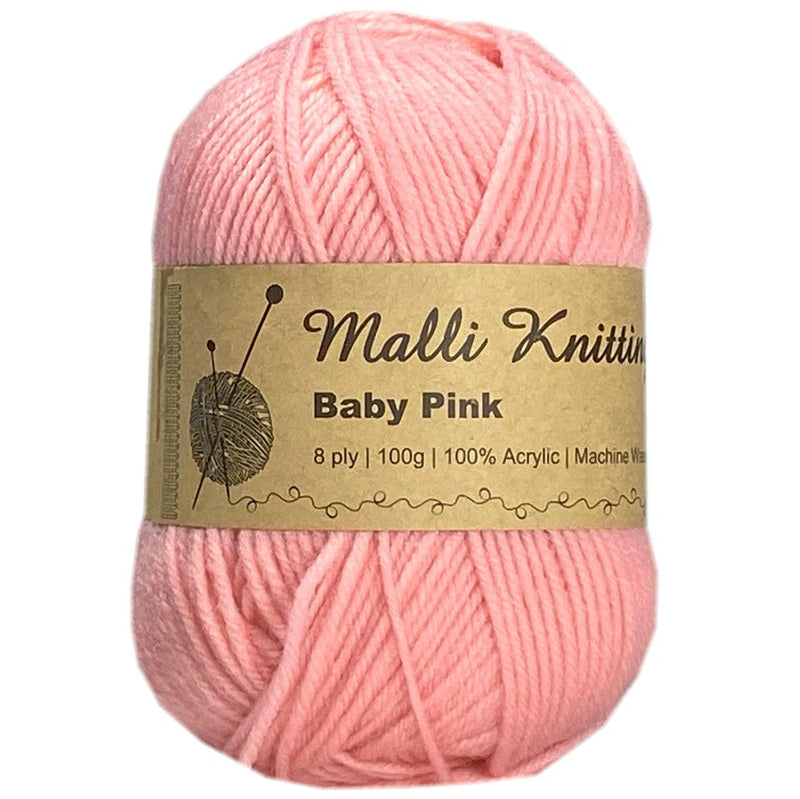 Malli Knitting Malli Knitting 100g Acrylic Yarn - Baby Pink