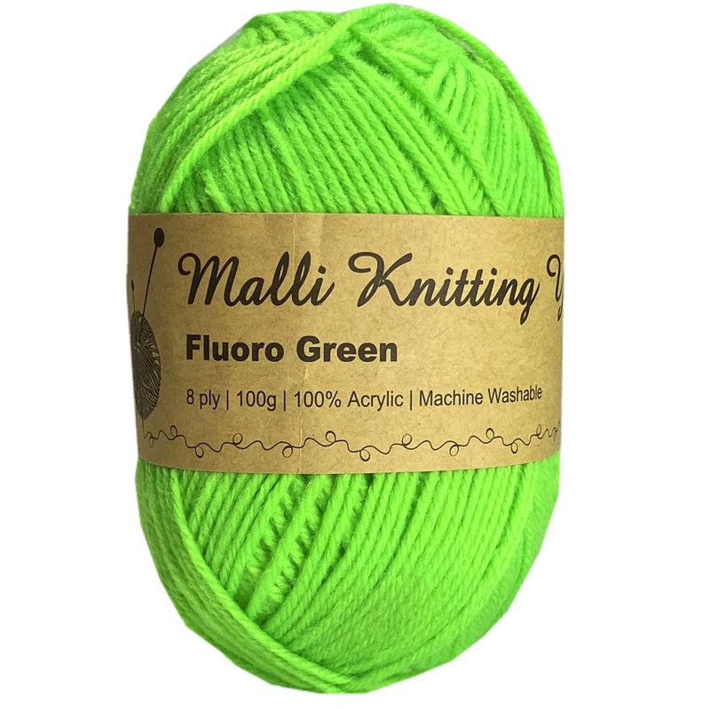 Malli Knitting Malli Knitting 100g Acrylic Yarn - Fluoro Green