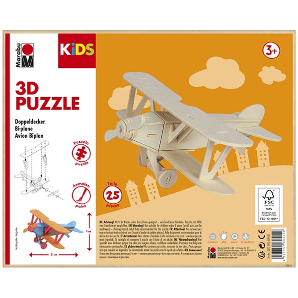 Marabu Marabu Wooden DIY Jigsaw 3D Puzzle - Bi-Plane