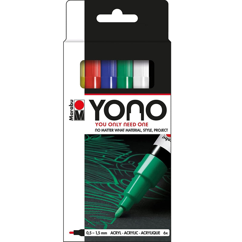 Marabu Marabu YONO 6pk Pens Acrylic Bullet Tip 1.5mm Paint Markers - Basic Colours