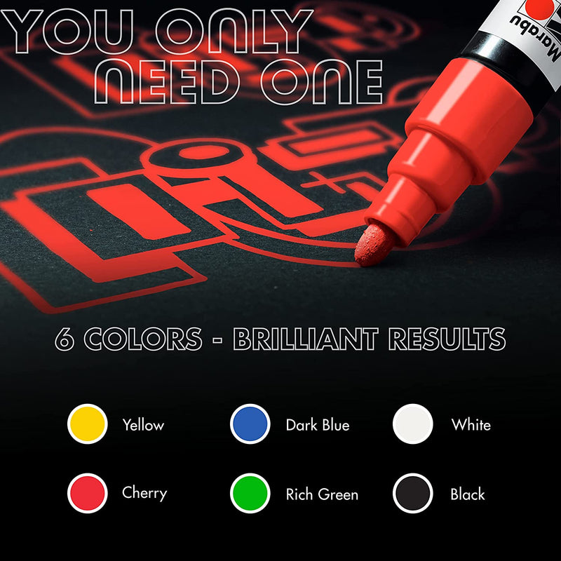 Marabu Marabu YONO 6pk Pens Acrylic Bullet Tip 3mm Paint Markers - Basic Colours