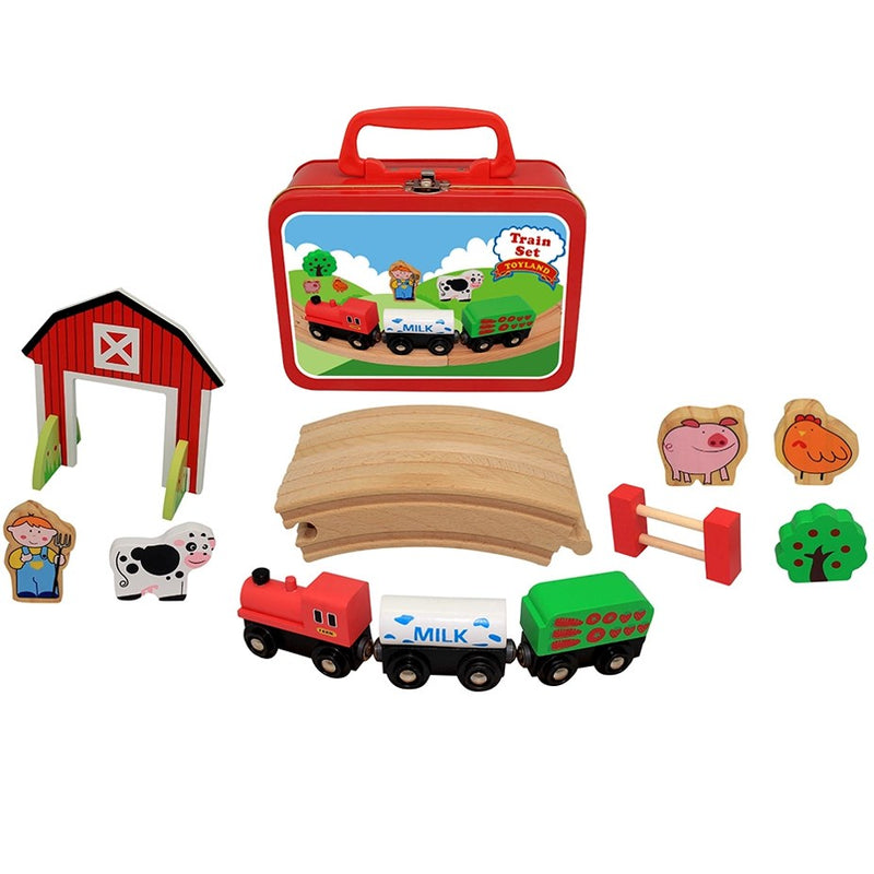 Toyslink ToysLink Kids Wooden Milk Train Blocks Set In Tin Box