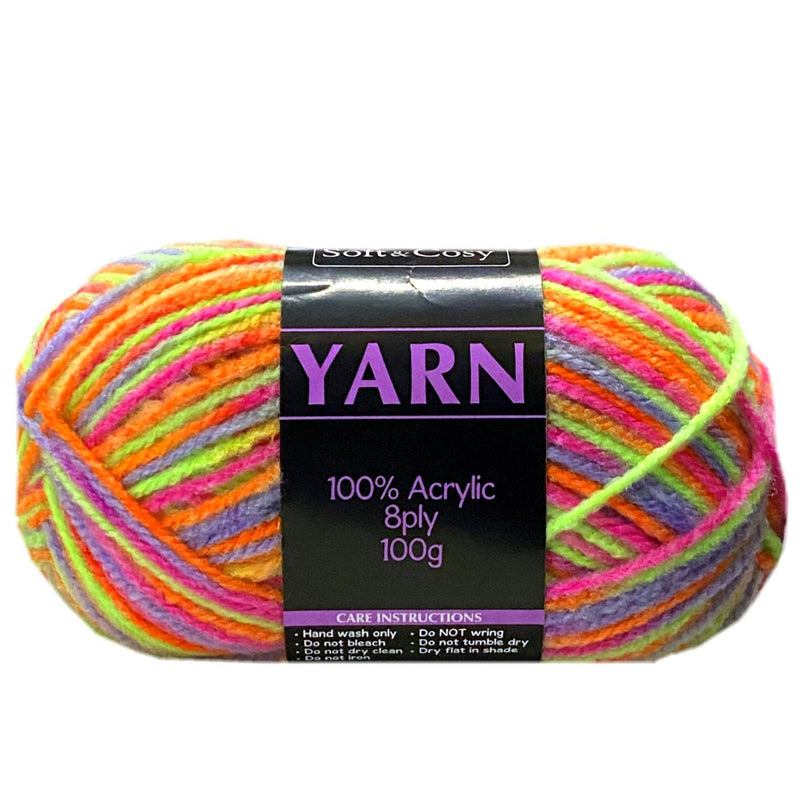 Soft & Cozy Soft & Cozy 100g Acrylic 8ply Knitting Yarn Fluoro Multi