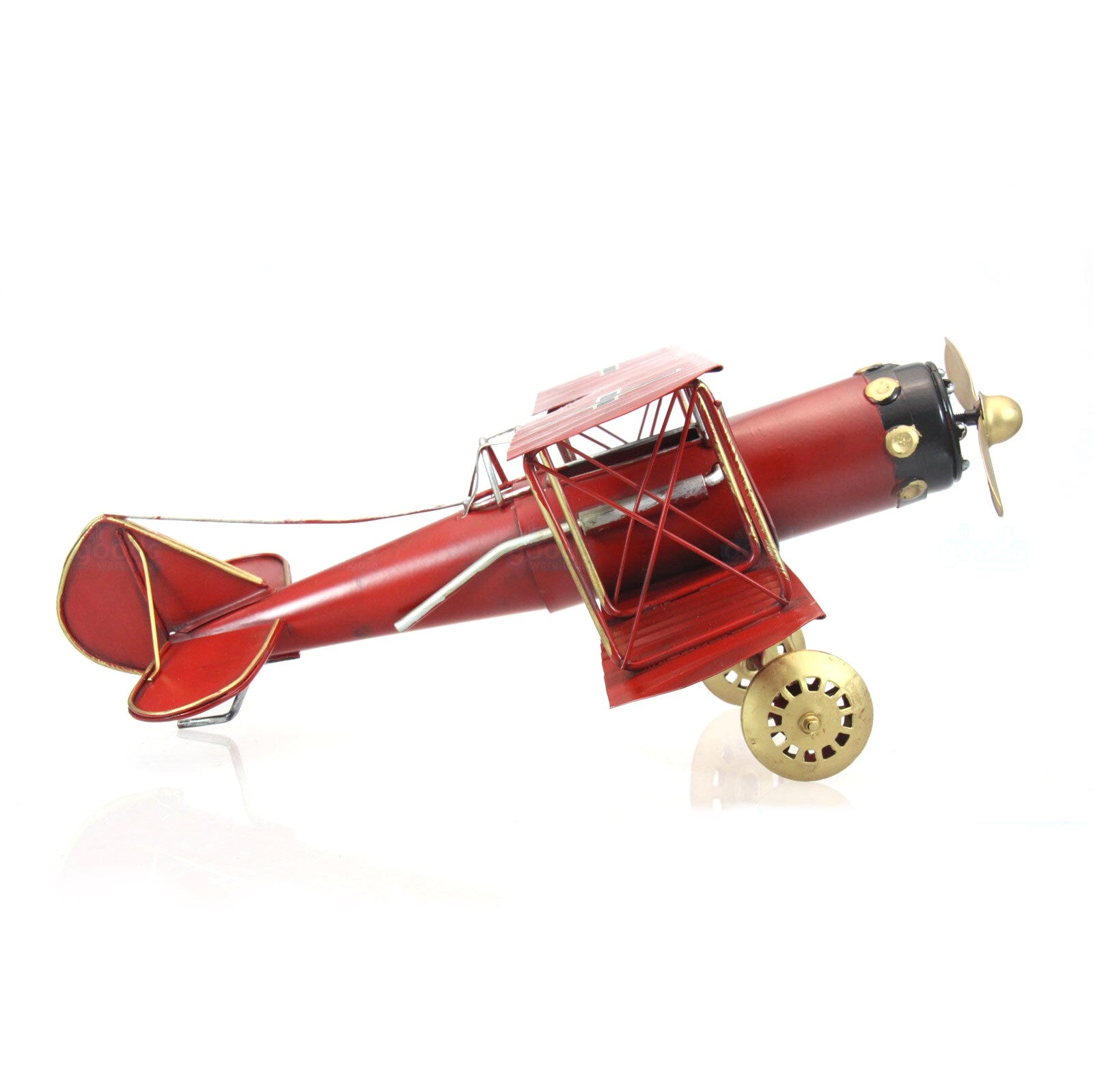 Recycled Metal Art Vintage Red Baron Albatros Biplane Aircraft - Handm