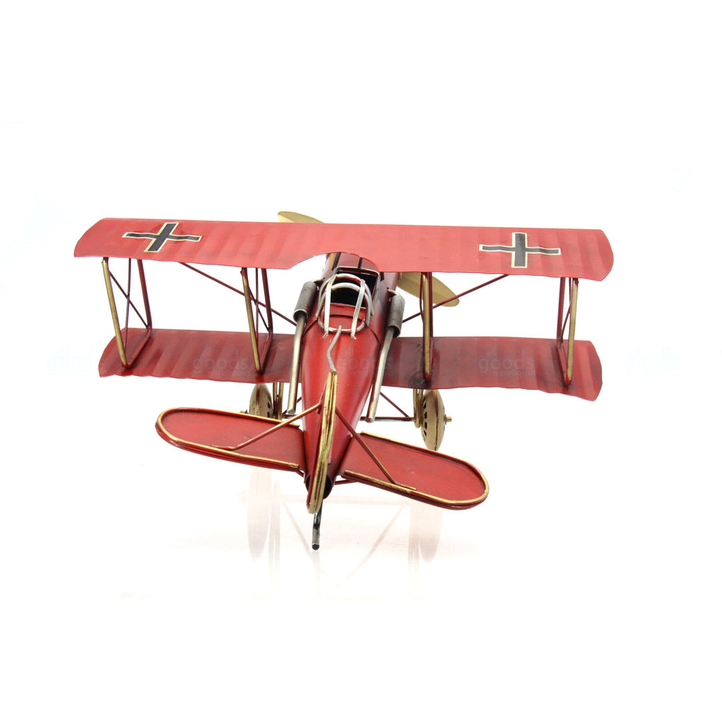 Recycled Metal Art Vintage Red Baron Albatros Biplane Aircraft - Handm