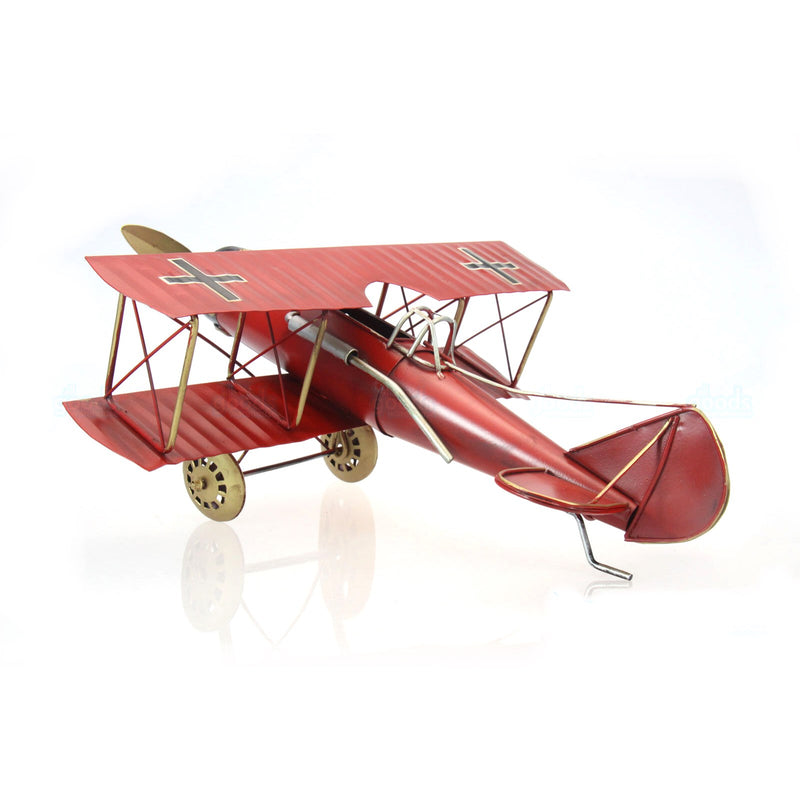 Recycled Metal Art Vintage Red Baron Albatros Biplane Aircraft - Handm