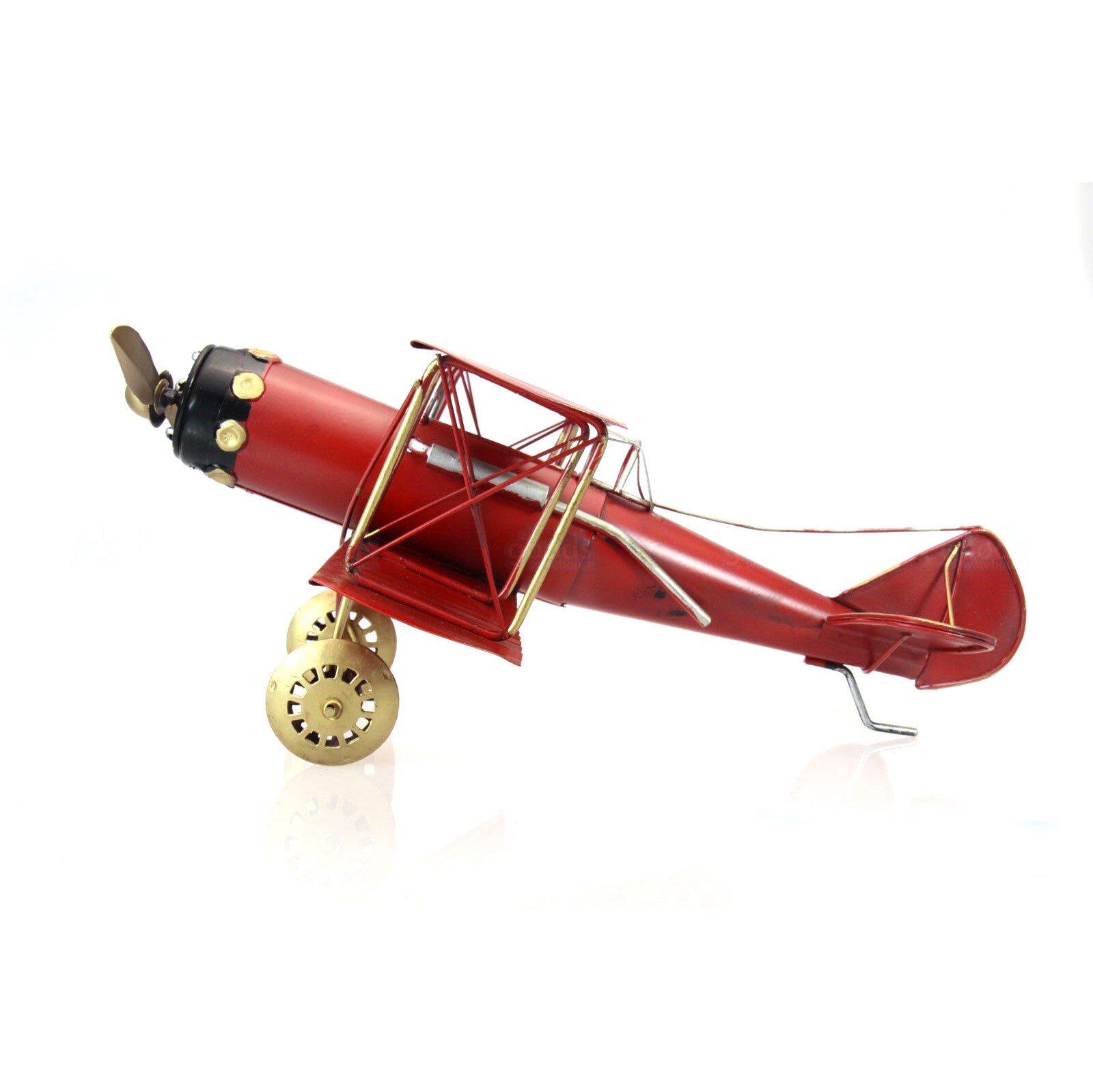 Recycled Metal Art Vintage Red Baron Albatros Biplane Aircraft - Handm