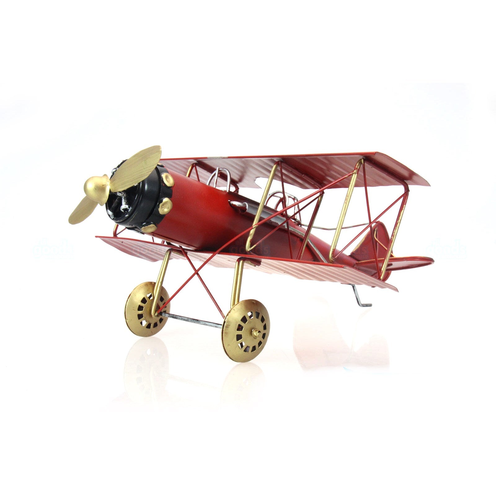 Recycled Metal Art Vintage Red Baron Albatros Biplane Aircraft - Handm