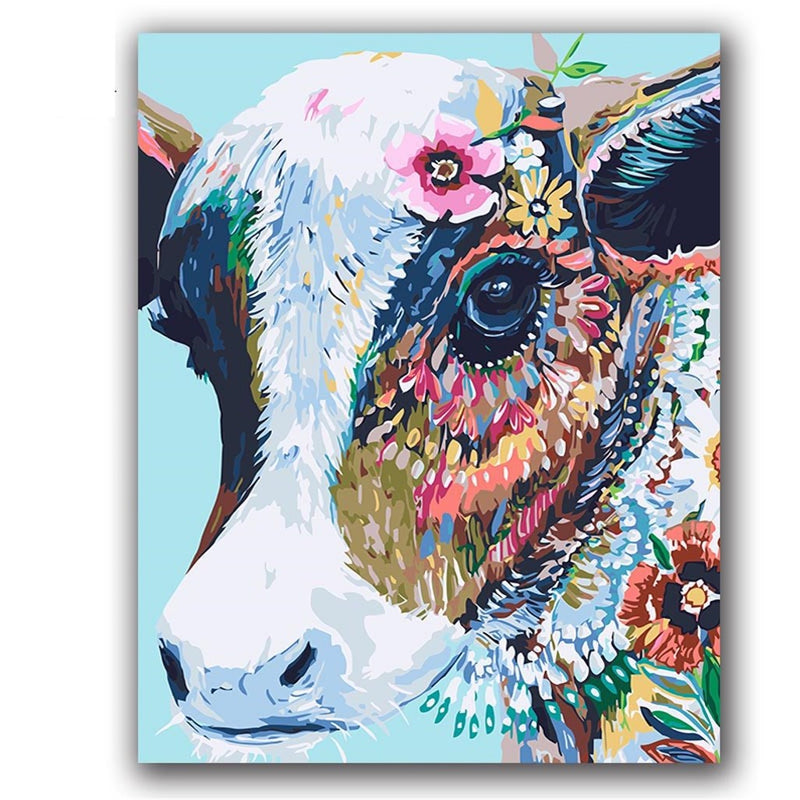 5D Picture DIY Paint by Numbers Craft Painting Kit 30x40 Canvas Bright Cow