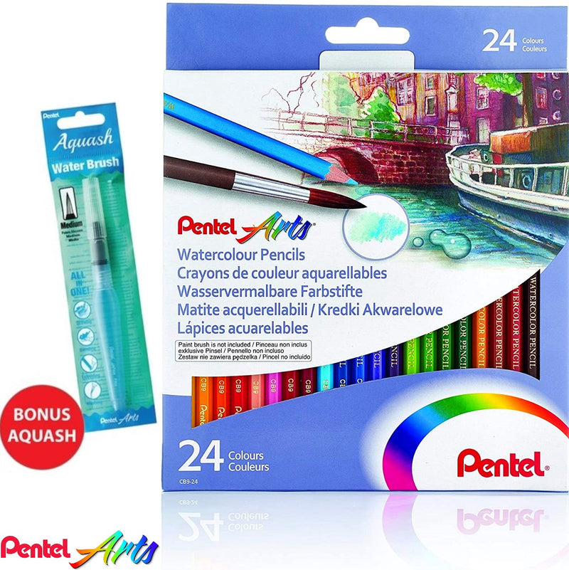 Pentel Pentel Arts 24pk Watercolour Pencils Bonus Water Brush