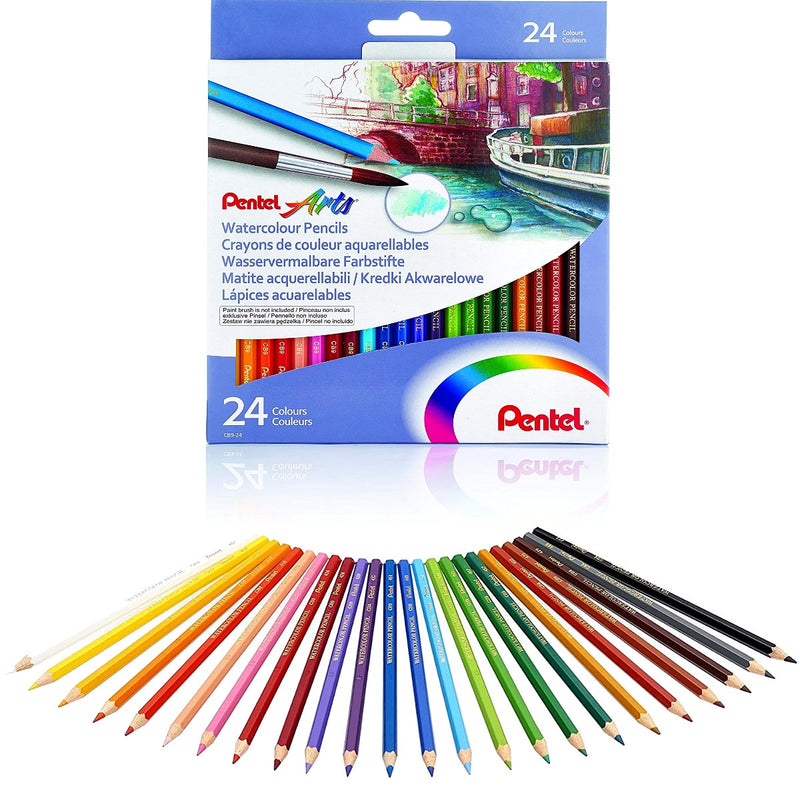 Pentel Pentel Arts 24pk Watercolour Pencils Bonus Water Brush