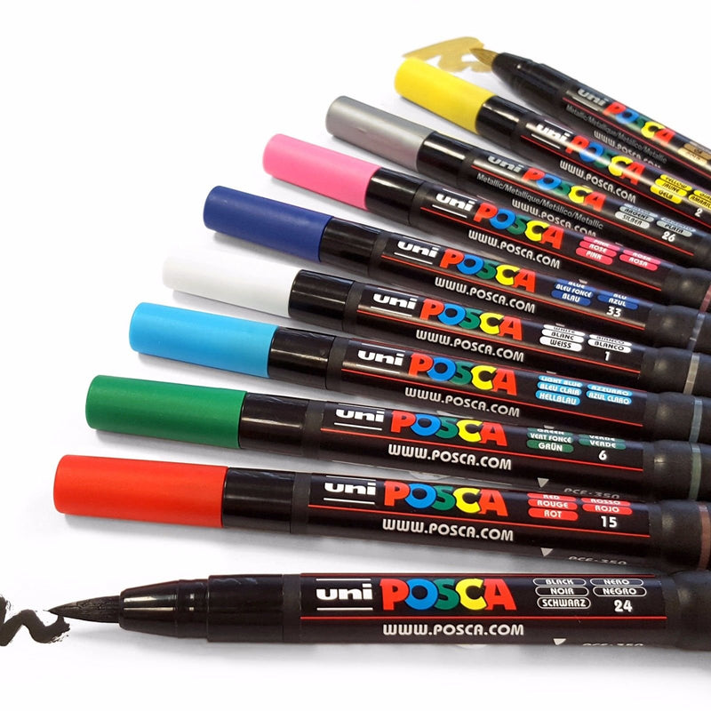 Posca Uni POSCA 10pk Water Based Brush Tip Art Pens Opaque Paint Markers
