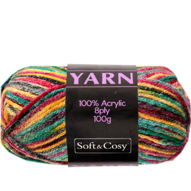 Soft & Cozy Soft & Cozy 100g Acrylic 8ply Knitting Yarn Rainbow Multi