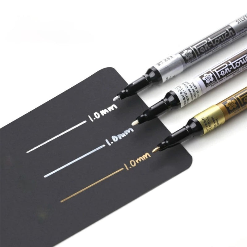 Sakura Sakura Pen Touch 3pc Set 1.0mm Permanent Paint Marker White Gold & Silver