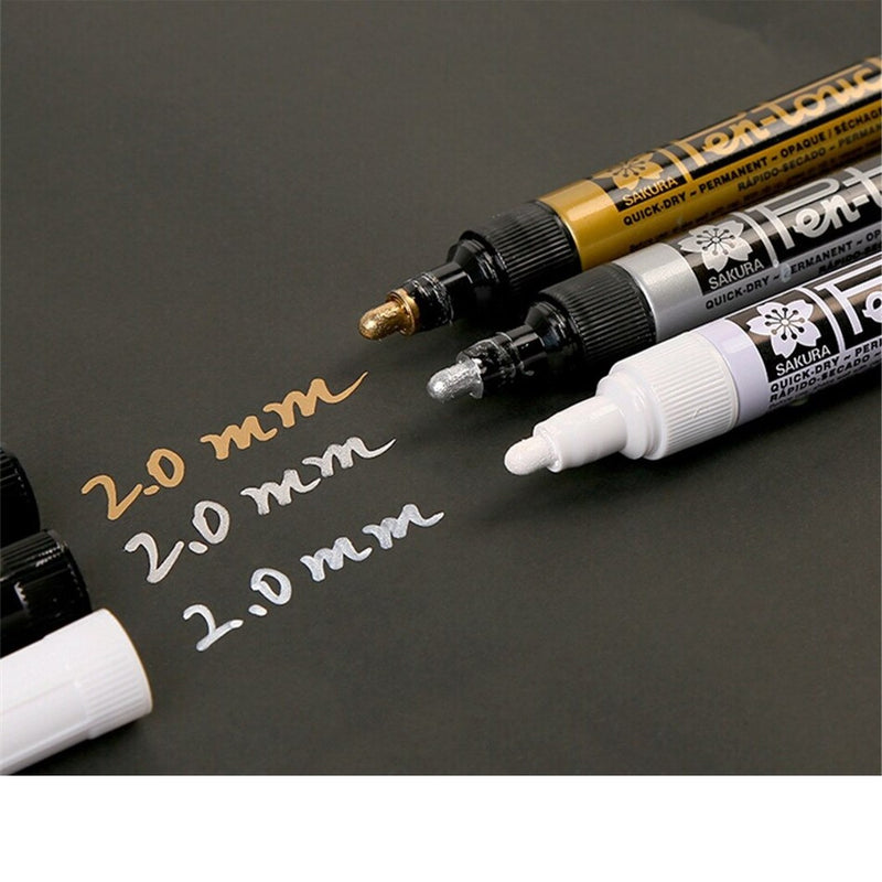 Sakura Sakura Pen Touch 3pc Set 2.0mm Permanent Paint Marker White Gold & Silver