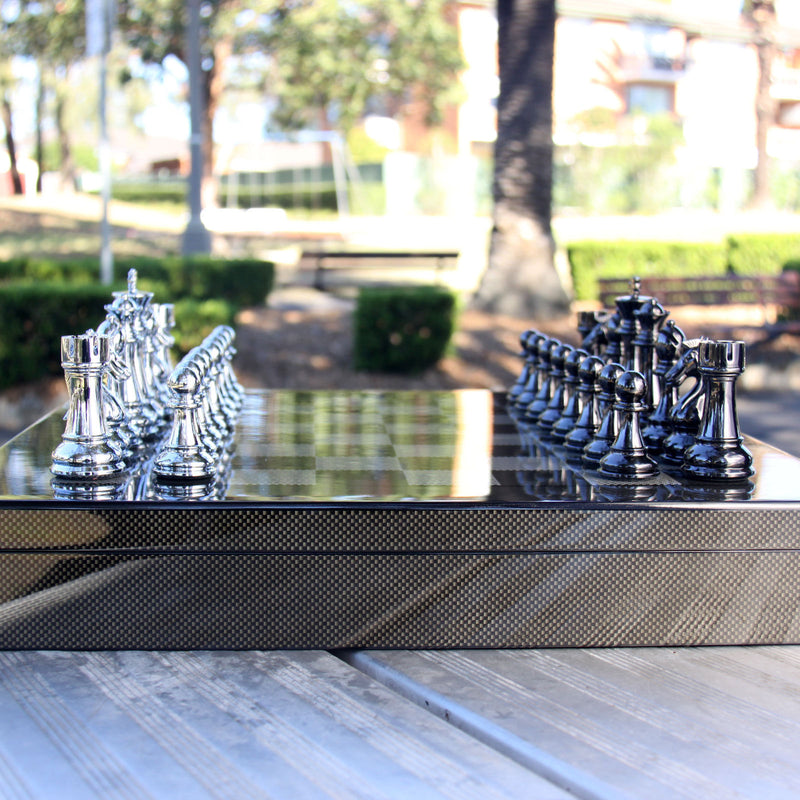 Dal Rossi Dal Rossi Italy Carbon Fibre Finish 50cm Board Chess Set