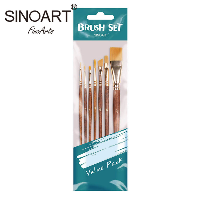 Sinoart Sinoart Taklon Paint Brush Set - 7pk