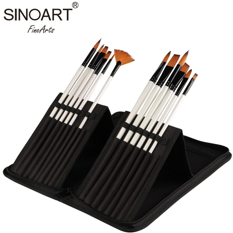 Sinoart Sinoart Long Handled Paint Brushes Set in Storage Wallet