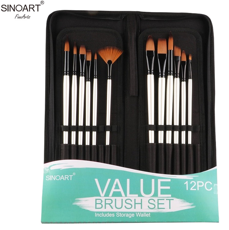 Sinoart Sinoart Long Handled Paint Brushes Set in Storage Wallet