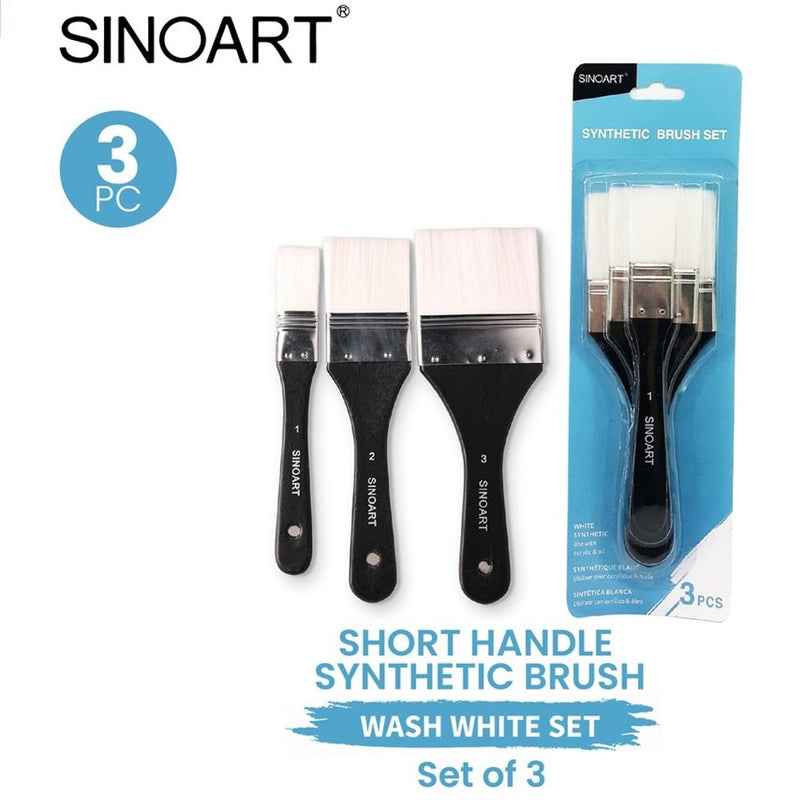 Sinoart Sinoart White Taklon Flat Wash Paint Brush Set - 3 Sizes