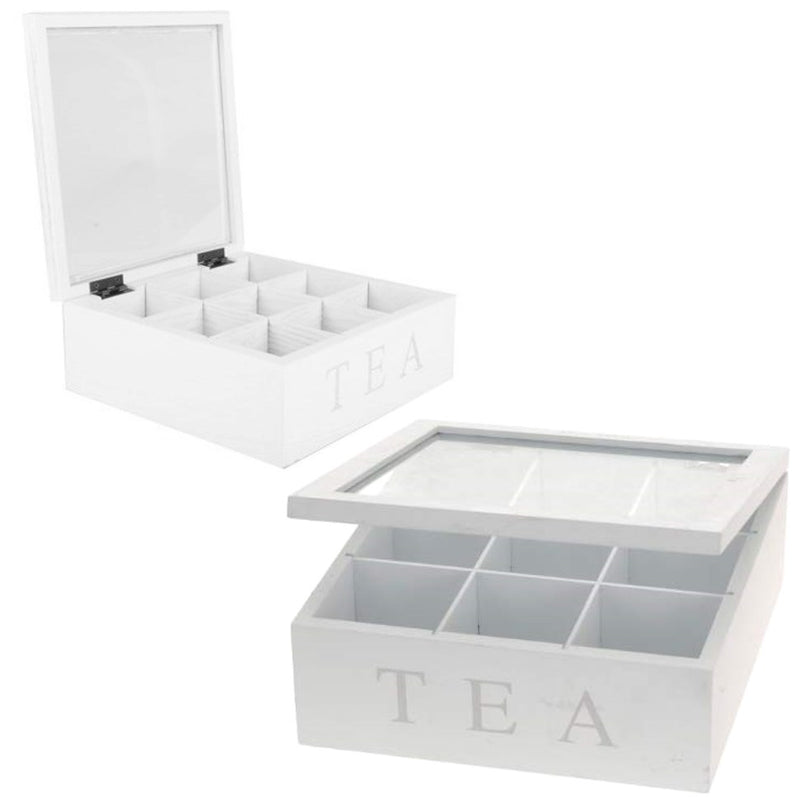 Unigift Wooden Tea Box - White 9 Compartments