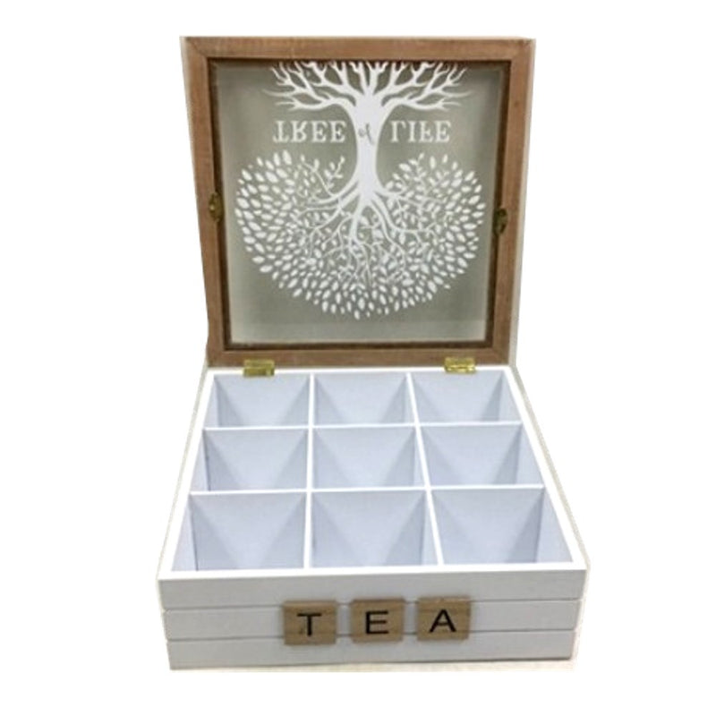 Kraft Collection Wooden Tree of Life Tea Box 9 Compartments