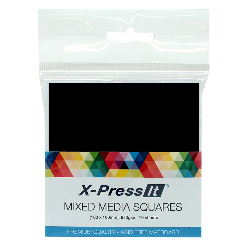 X-Press It X-Press It 10cm Mixed Media Cardstock Squares 970gsm Matboard Cards Black